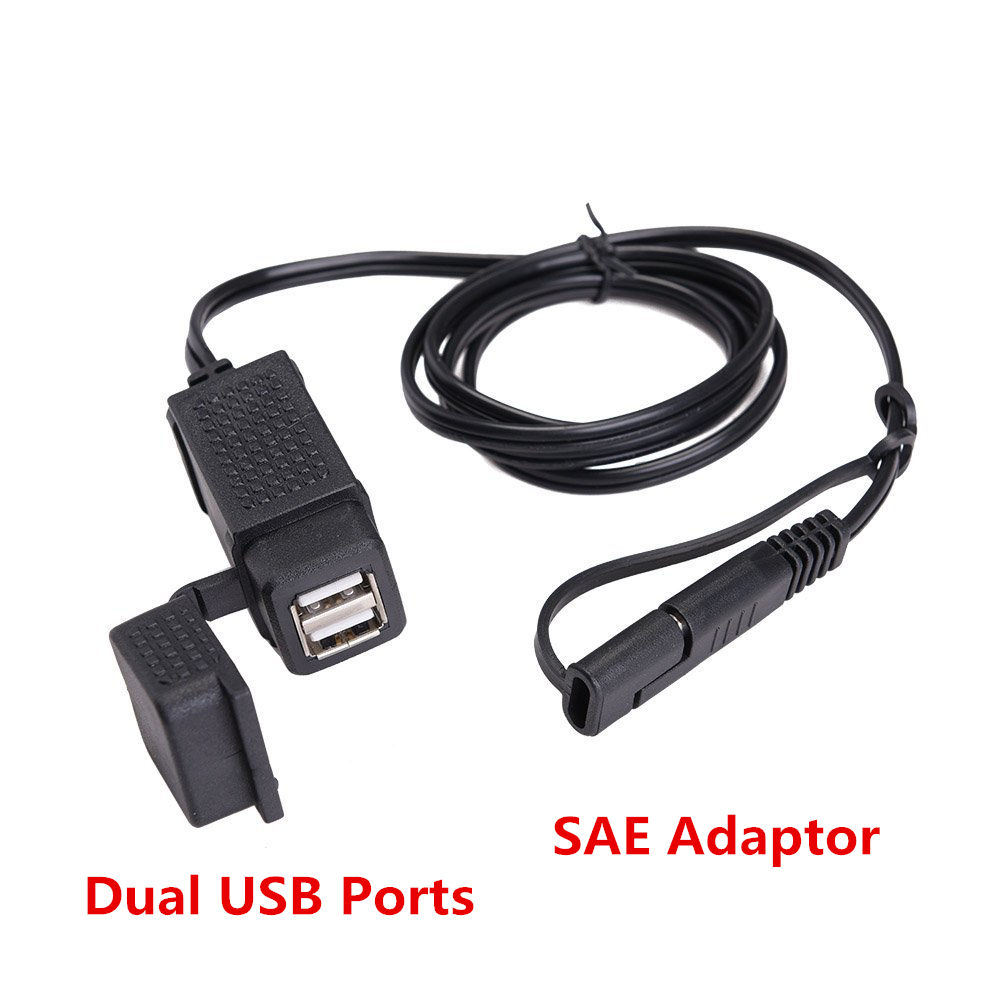 12V Motorcycle 2.1A Dual Port SAE to USB Cable Adaptor Charger Socket Waterproof