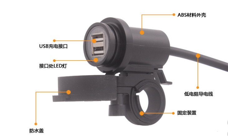 Waterproof Motorcycles Charger, 12V Dual USB Charger Power Adapter with Mounting Bracket Outlet Power Mobile Phone Charger