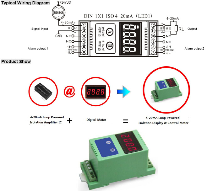 4-20mA Digit Display Meter with 3kv Isolation Low Noise