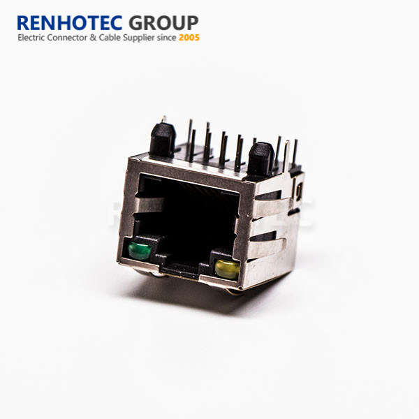 Single Port LED Ethernet RJ45 Panel Mount with Shield and LED Connector