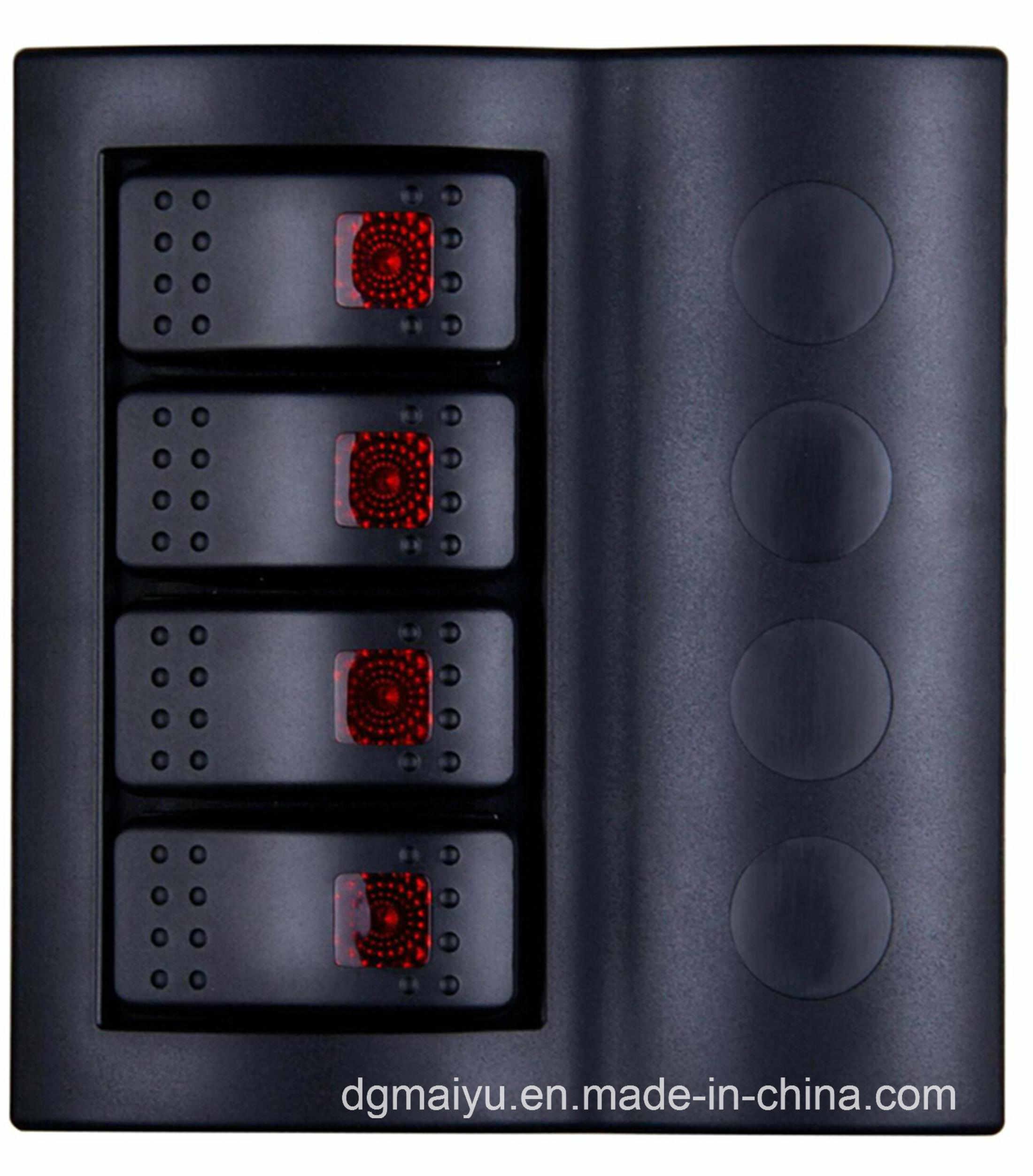 Water Resistant Marine Switch Panel Circuit Breaker with Red LED 4 Gang