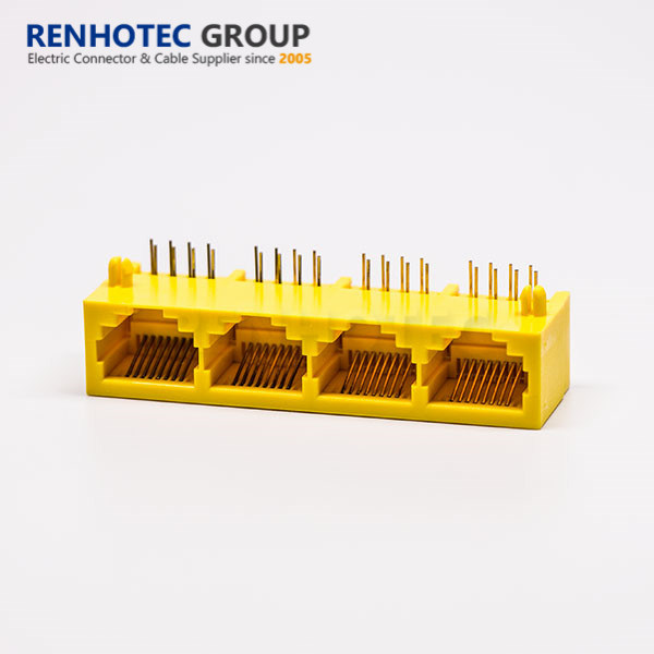 Yellow Colour 4 Port RJ45 Connector for PCB