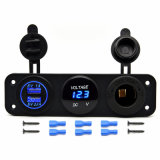 Car Digital LED Voltmeter Current Meter + 12V Cigarette Lighter Socket + 2 USB Ports Car Charger for SUV, RV, Caravan