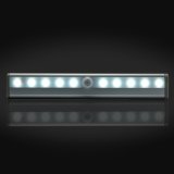 Stick-on Anywhere Portable 10 LED Wireless Motion Sensing Light Bar with Magnetic Strip (Battery Operated) - Silver