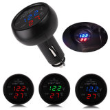 Universal 3in1 Car 12V Digital LED Voltmeter Gauge+Thermometer+USB Charger 2.1A