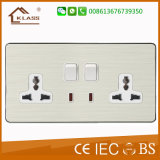 Brushed Aluminum High Quality Double Switched Socket with Neon