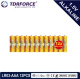 1.5volt Primary Dry Alkaline Battery with Ce/ISO 12PCS/Pack 5 Years Shelf Life (LR03/AM-4/AAA)