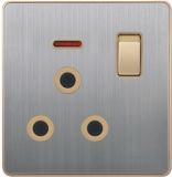 British Standard Stainless 15A Round-Pinned Switched Socket with Neon