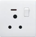 British Standard White 15A Round-Pinned Switched Socket with Neon