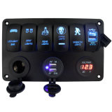 6 Gang 12V 24V Blue LED Rocker Switch Panel USB Charger Voltmeter Circuit Breakers Charger for Boat Marine