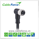 M12 4 Pin D-Code Female Right Angled Cable Connector with IP67 Degree of Protection