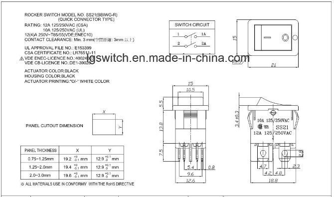 UL/ENEC Dpst/4p on-off Approved Miniatue Rocker Switches