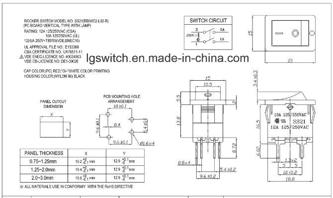 UL/ENEC Dpst/4p on-off Approved Miniatue Rocker Switches